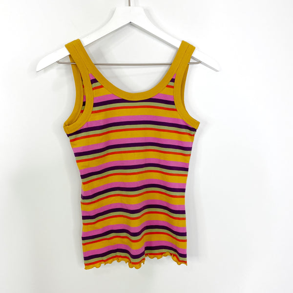 BP. Multicolor Striped Fitted Lettuce Hem Tank Top