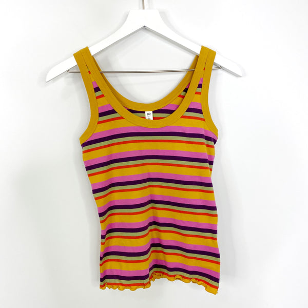 BP. Multicolor Striped Fitted Lettuce Hem Tank Top