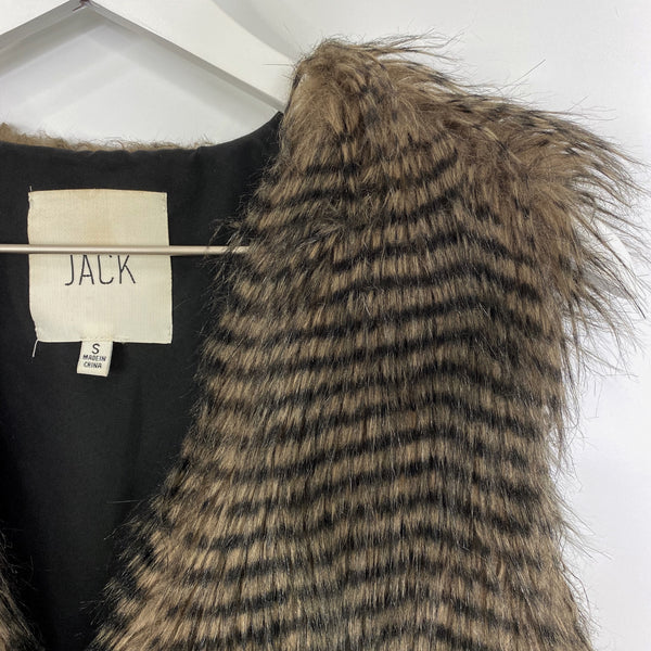 Jack by BB Dakota Black Brown Striped Faux Fur Vest Pockets