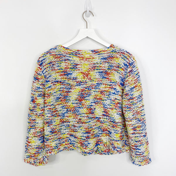 Worth New York Multicolor Raw Edge Fabric Knit Cropped Cardigan