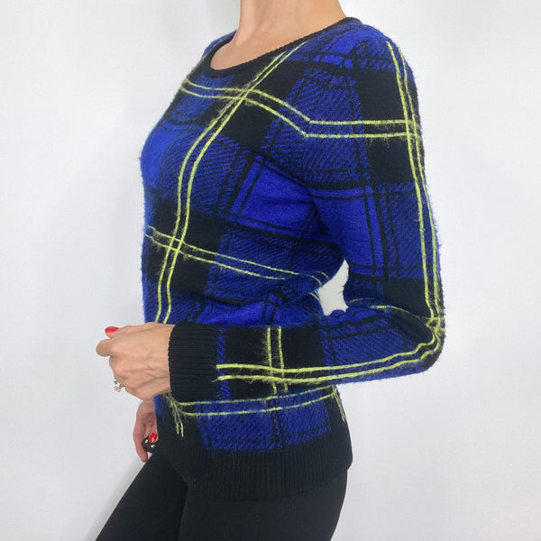 Milly NWT Runway Knit Washed Plaid Wool Mohair Zip Back Sweater Retail $375