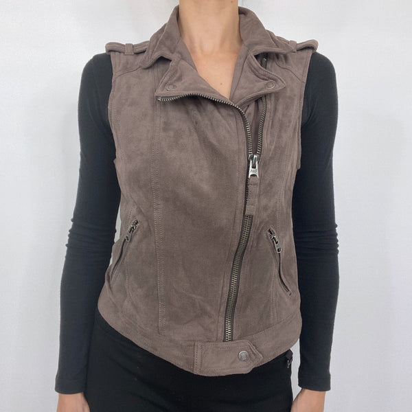 Abercrombie & Fitch Brown Faux Suede Asymmetrical Zip Moto Vest