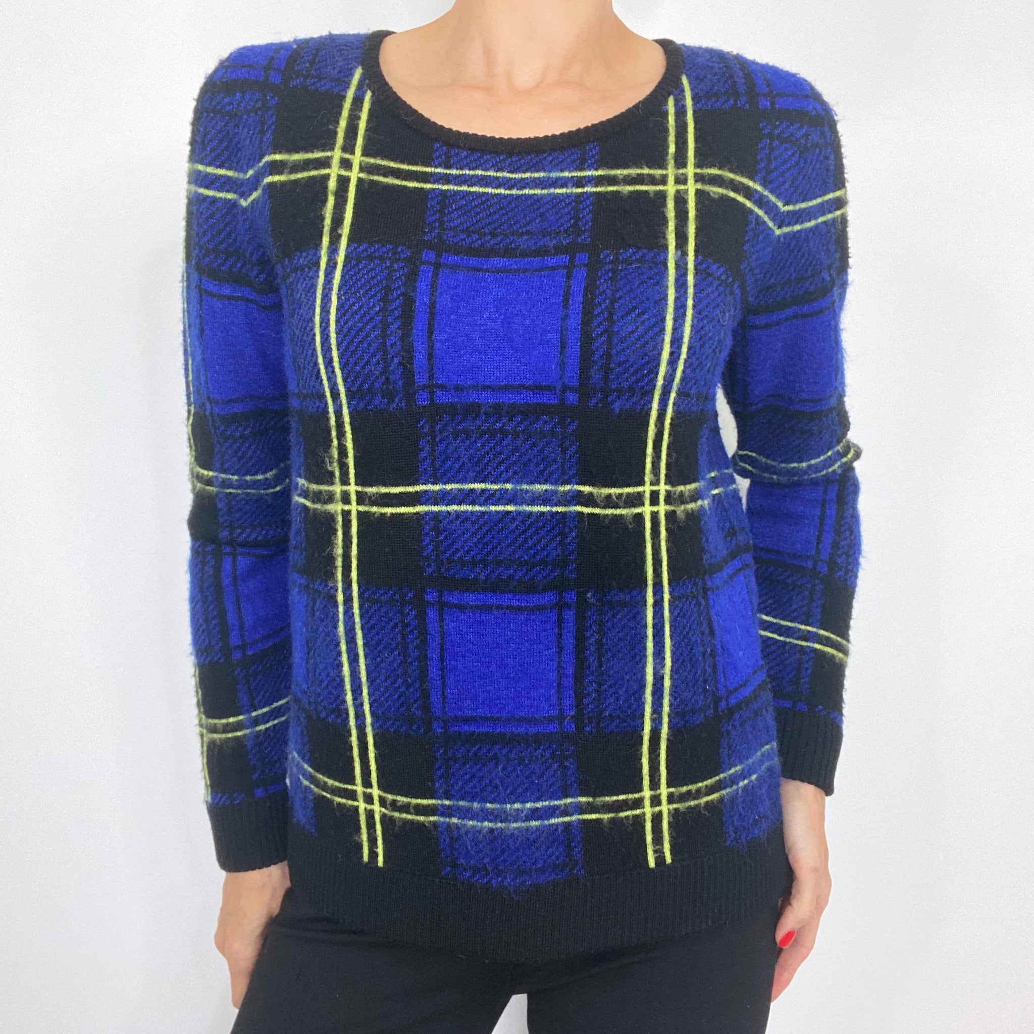 Milly NWT Runway Knit Washed Plaid Wool Mohair Zip Back Sweater Retail $375