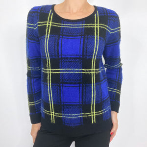 Milly NWT Runway Knit Washed Plaid Wool Mohair Zip Back Sweater Retail $375