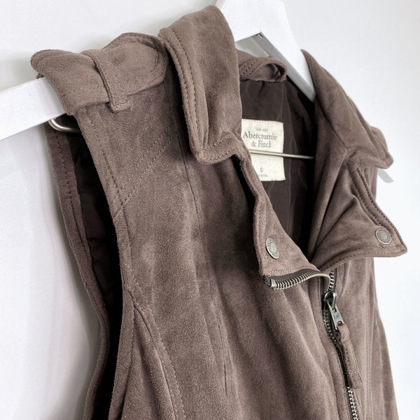 Abercrombie & Fitch Brown Faux Suede Asymmetrical Zip Moto Vest