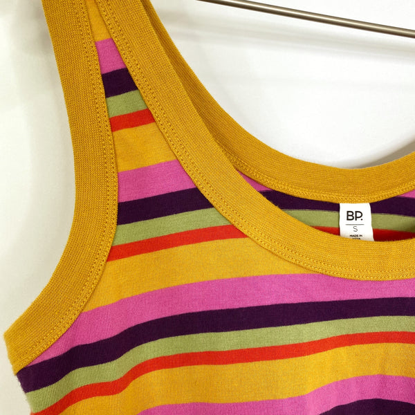 BP. Multicolor Striped Fitted Lettuce Hem Tank Top