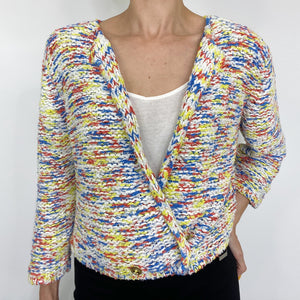 Worth New York Multicolor Raw Edge Fabric Knit Cropped Cardigan