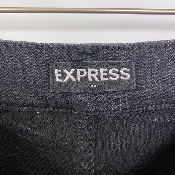 Express Black High Rise Denim Perfect Ankle Legging Frayed Hem Jeans