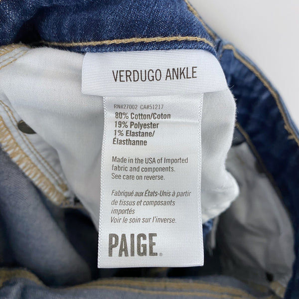 PAIGE Verdugo Ankle Medium Dark Wash Stretch Skinny Jeans Retail $179