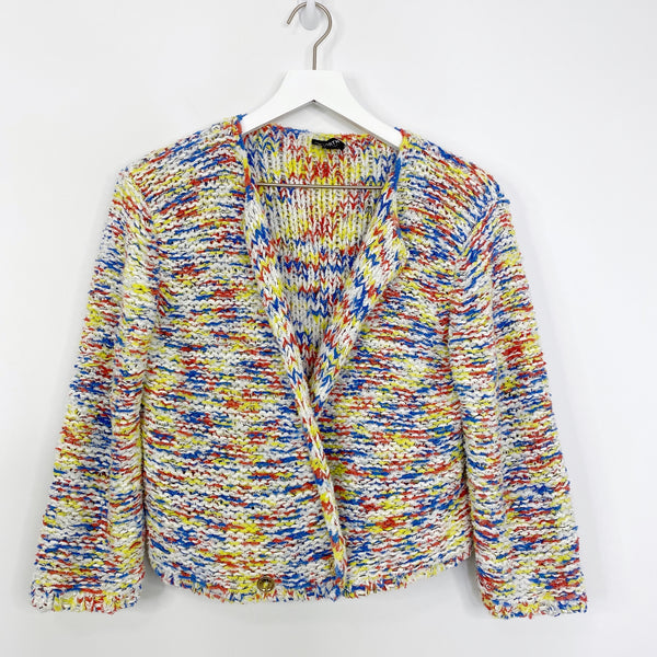 Worth New York Multicolor Raw Edge Fabric Knit Cropped Cardigan