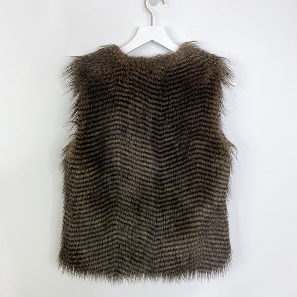 Jack by BB Dakota Black Brown Striped Faux Fur Vest Pockets