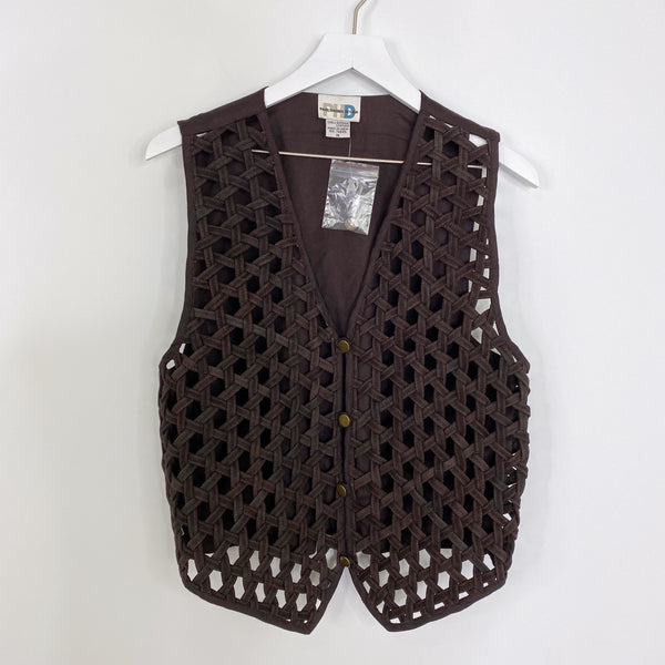 Vintage Brown Suede Leather Woven Button Vest