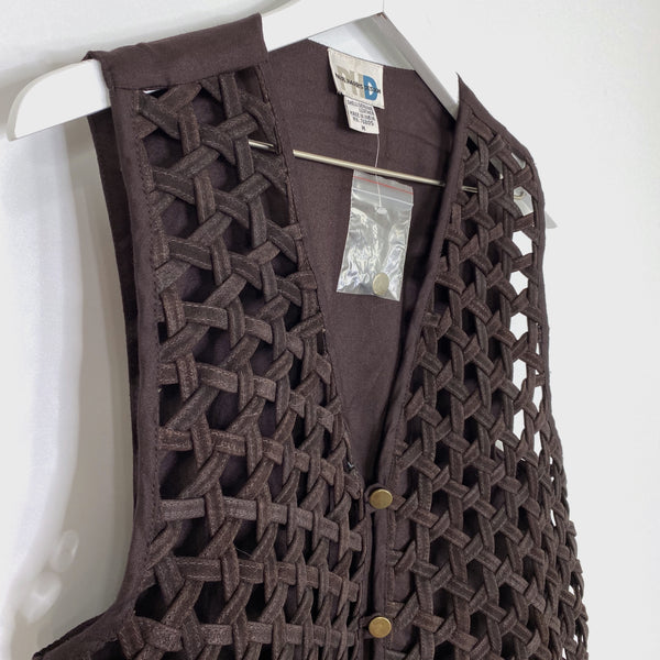 Vintage Brown Suede Leather Woven Button Vest