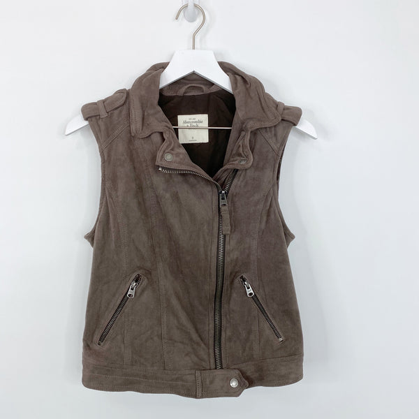 Abercrombie & Fitch Brown Faux Suede Asymmetrical Zip Moto Vest